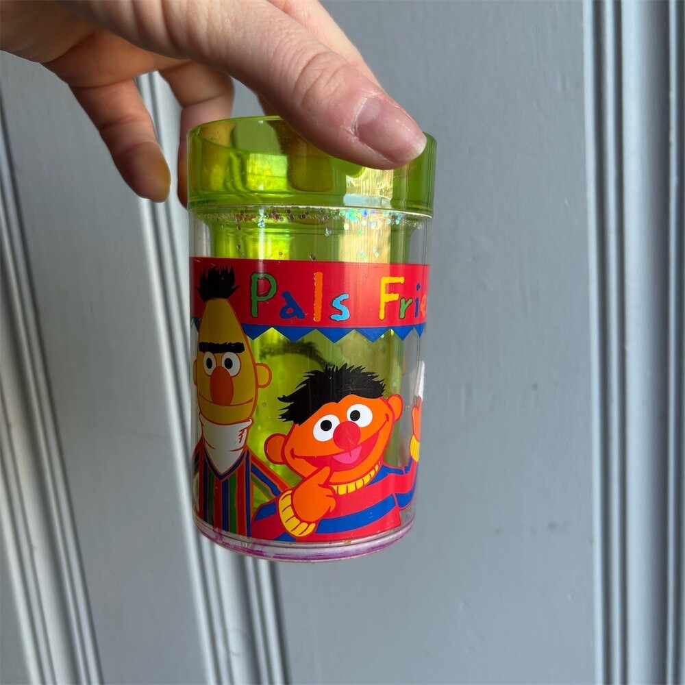 Vintage Sesame Street Bert & Ernie Friends Pals Buddies Glitter Tumbler Cup